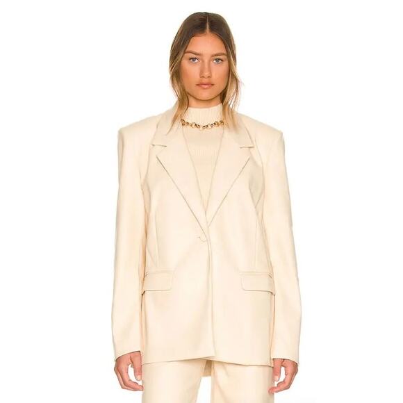 WeWoreWhat Faux Leather Blazer Medium Cream Oversized Quiet Luxury Minimalist - Picture 2 of 13